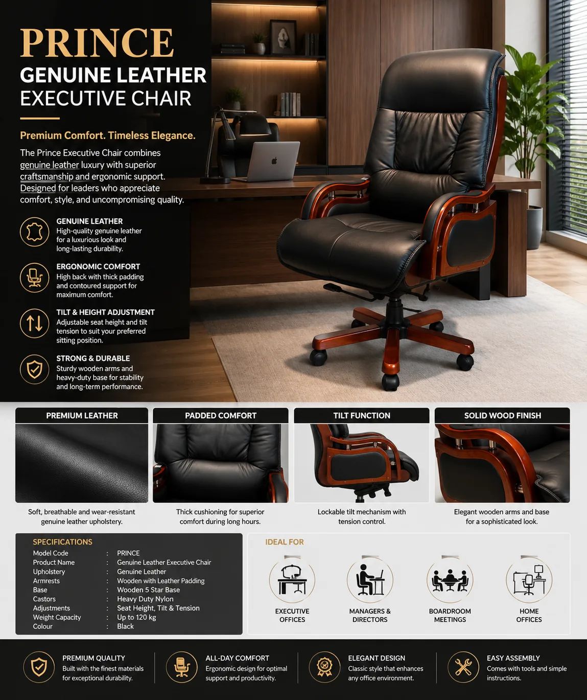 Prince Genuine Leather Executive Chair
